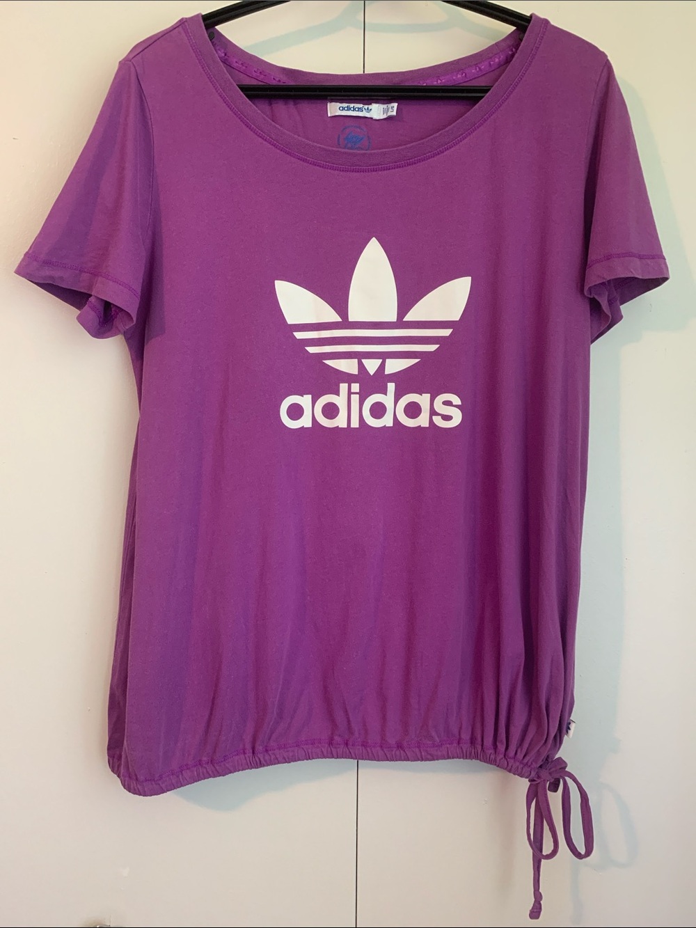 Adidas Originals Purple Trefoil Logo Drawstring Bottom T-Shirt Size Large